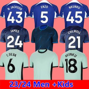 23 24 CAICEDO ENZO CFC NKUNKU Soccer Jerseys RETRO COLLECTION MUDRYK GALLAGHER STERLING Jersey 2023 2024 FOFANA Black Out Football Shirt Cucurella Hommes Enfants Kits