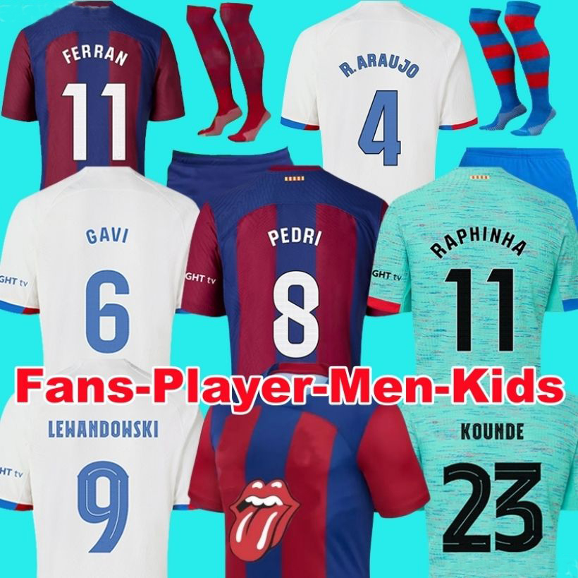 23 24 24 Koszulki piłkarskie Camisetas de Football Męskie Pedri Lewandowski Gavi FC Balde Ferran Raphinha Dest Football Shirt Men Kit Kid