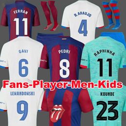 23 24 Camisetas de fútbol Jerseys PEDRI LEWANDOWSKI GAVI Barcelona 2023 2024 FC BALDE FERRAN RAPHINHA DEST Camiseta de fútbol Hombres Barça Kit Niños