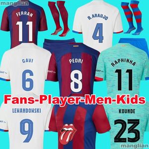 23 24 Camisetas de Soccer Jerseys PEDRI LEWANDOWSKI GAVI 2023 2024 FC BALDE FERRAN RAPHINHA DEST Maillot de football Hommes Barca Kit Équipements pour enfants