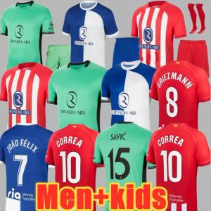 23/24 Camisetas maillots de football de Kids Kit Futbol 2023 2024 Maillot de football Home Away Training Player Version GRIEZMANN MEMPHIS CORREA LEMAR KOKE