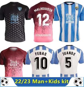 23/24 CF Malaga Soccer Jerseys 2023/2024 JUANPI Luis Munoz ADRIAN Maillot de football Burgos Casas Juankar Camiseta De Futbol Juande Febas Uniformes Hommes Enfants Kit