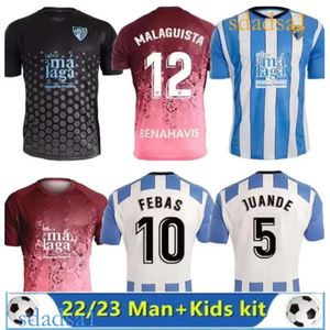 23/24 CF Jerseys de fútbol de Malaga 2023/2024 Juanpi Luis Munoz Adrian Football Shirt Burgos Casas Juankar Camiseta de Futbol Juande Febas Uniformes Men Kits Kids Kit