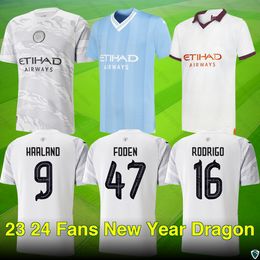 23 24 Chinese draak, Mans Cities Engeland voetbalhemd, voetbalshirts-Haaland, Foden, Grealish Editions.Premium - Home, Away 4945