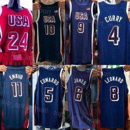 2024-25 US Basketball Jerseys 4 Stephen Curry 6 LeBron James 8 Kawhi Leonard 11 Joel Embiid 14 Davis 13 Bam Adebayo 7 Kevin Durant 15 Devin Booker 10 Tatum Nationaal team