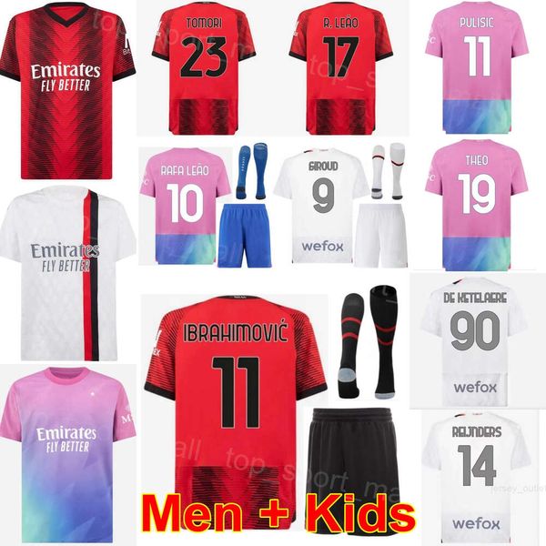 23-24 Club Team 11 PULISIC Soccer Jerseys Set 9 GIROUD 10 LEAO OKAFOR TOMORI HERNANDEZ LOFTUS-CHEEK REIJNDERS THIAW CHUKWUEZE CALABRIA Kits de maillots de football ACMilan