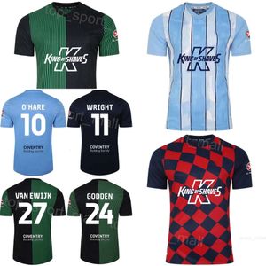 23 24 Club Team FC Soccer 11 Haji Wright Jerseys Coventry City 24 Matthew Godden 1 Simon Moore 6 Liam Kelly 28 Josh Eccles 9 Ellis Simms Kits de camiseta de fútbol Azul Rojo Negro