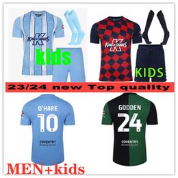 23 24 Coventry City Voetbalshirts kids kit O Hare Sheaf Gyokeres Godden Hamer 2023 2024 Thuis Blauw Mannen voetbalshirts Tops