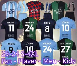 23/24 Coventry City Voetbalshirts O Hare Sheaf Gyokeres Godden Hamer 2023 2024 Home Blauw Heren Kids Kit Voetbalshirts Tops Camiseta De Futbol Top SS