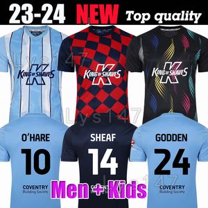 23/24 Coventry Soccer Jerseys O Hare Sheaf Gyokeres Godden Hamer 2023 2024 Accueil Bleu Hommes Enfants Kit Chemises de Football Tops Camiseta de Futbol