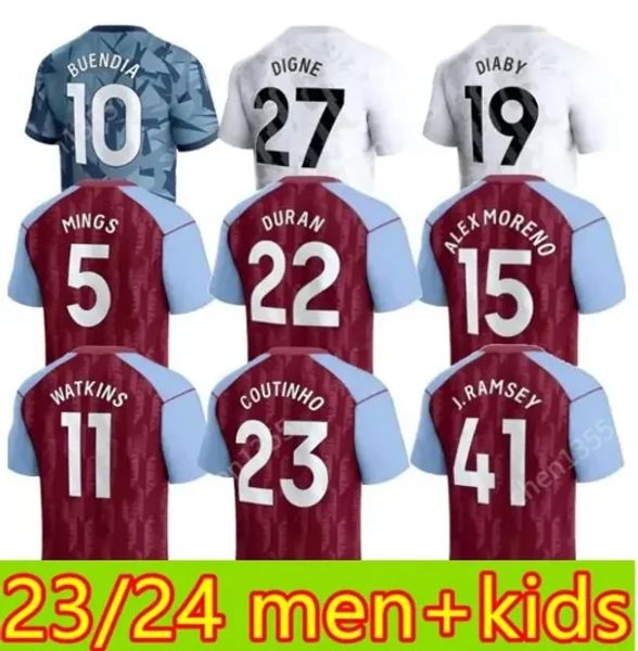 23 24 Daby Soccer Jerseys Kid Kit Home 2023 2024 Aston Villas Football Shirt Training Away Fans Player Version Kamara Camisetas Mings McGinn Watkins Maillot Foot