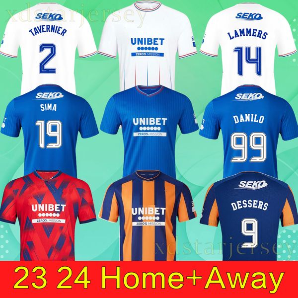 23 24 DANILO Glasgows Rangers Soccer Jerseys Accueil bleu TAVERNIER MORELOS Sakala KENT COLAK Hogan 2023 2024 Chemise de football hommes Kit enfants fans joueur camiseta de