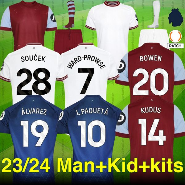 23/24 Maillot de football d'Angleterre Bowen Kudus fans-menkids Kits de joueurs Soucek Ward-Prowse L.Paqueta Alvarez Antonio maison, extérieur, troisième chemise Zouma Mavropanos N.Aguerd foodball