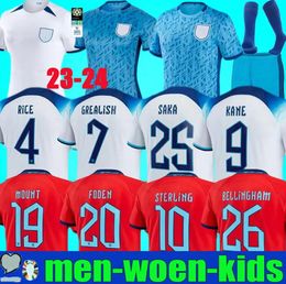 23 24 Maillots de football d'Angleterre SAKA FODEN BELLINGHAM RASHFORD STERLING GREALISH Équipe nationale KANE Kit de chemise de football Chemises rouges Blanc Bleu
