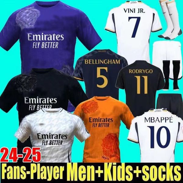 23 24 Fans Jugador Camisa de fútbol Mbappe Cuarta camiseta de fútbol en casa Vini Jr Tchouameni Modric Valverde 2023 2024 Hombres niños Real madrids Bellingham Uniforme 3xl 4xl