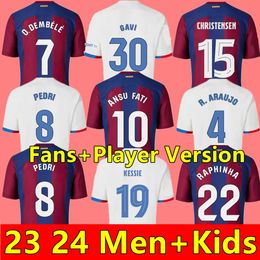 23 24 Fans Joueur Lewandowski Soccer Jersey Gavi Camiseta De Futbol Pedri Ferran 2023 2024 FC Ansu Fati Raphinha Chemise de football Kit Homme