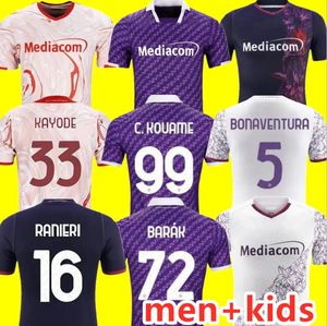 23 24 Fiorentina Soccer Jerseys NICO BELTRAN 2023 2024 VLAHOVIC ARTHUR Firenze Vlahovic Maillot de Pie Florence Hommes Enfants Quatrième ensemble Kits Uniformes complets