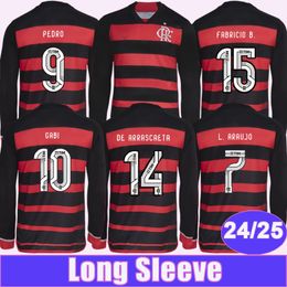 2024 25 Flamengo Camisetas de fútbol de manga larga para hombre GABI PEDRO DE ARRASCAETA L.ARAUJO FABRICIO B. EVERTON GONCALVES Camisetas de fútbol caseras