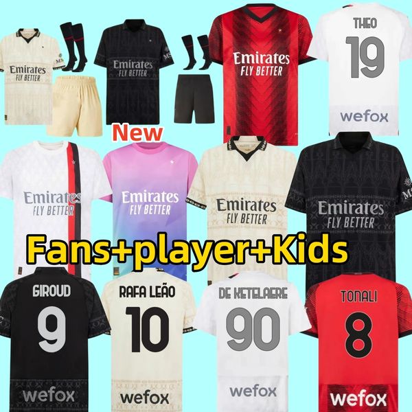 23 24 Cuarto RAFA LEAO camisetas de fútbol AC M Milan PULISIC IBRAHIMOVIC GIROUD 2023 2024 ROMAGNOLI S.CASTILLEJO BRAHIM KOCHE THEO TONALI 4ta camiseta de fútbol hombres niños kits