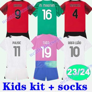 23 24 GIROUD Kids Kit Soccer Jerseys RAFAEL LEAO BENNACER THEO PULISIC DE KETELAERE MIRANTE ACC Home Away 3ème Gardien de but Enfants