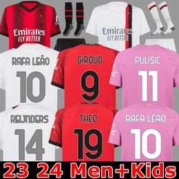 23/24 GIROUD PULISIC Maillots de football pour adultes 2023 2024 MILANS REBIC THEO REIJNDERS KESSIE DE KETELAERE RAFA LEAO Chemises de football hommes kit enfants Uniformi AC maillots 16-4XL