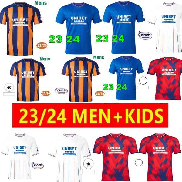 23 24 Glasgow Rangers Man Soccer Jerseys Accueil Bleu Sakala KENT TAVERNIER MORELOS COLAK Hogan Football Shirt hommes Kit enfants fans version camiseta