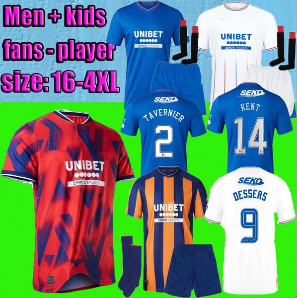 23 24 Glasgow Rangers Soccer Jerseys HAGI DAVIS 2023 2024 Accueil AWAY Sakala KENT TAVERNIER MORELOS COLAK Hogan 3ème 4ème Chemise de football hommes enfants fans joueur