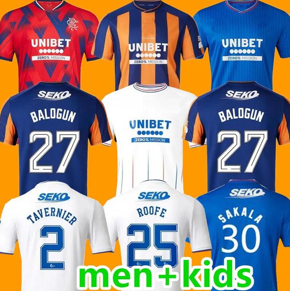 23 24 Glasgow Rangers Soccer Jerseys Accueil Bleu Sakala Kent Tavernier Morelos Colak Lundstram Hogan Football Shirt Hommes Enfants Kit Fans Version Camiseta