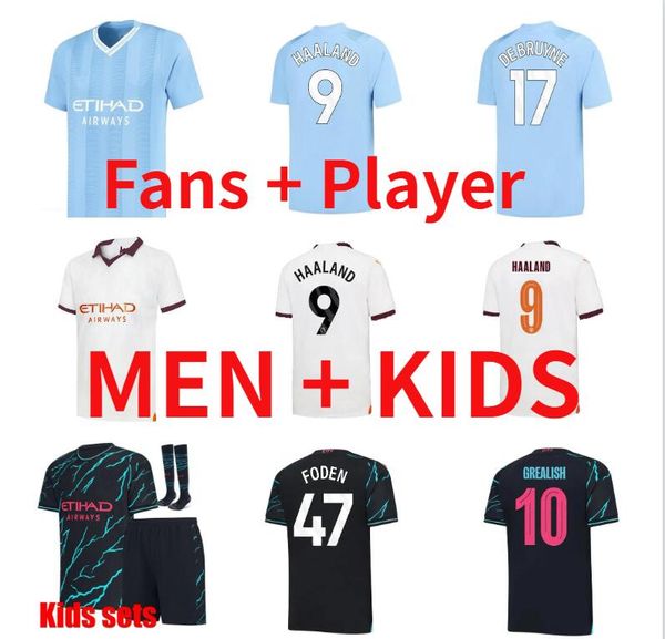 23 24 HAALAND Man Citys Soccer Jerseys 2023 2024 Fans de joueurs GREALISH FODEN STERLING Maillot de football DE BRUYNE GESUS BERNARDO