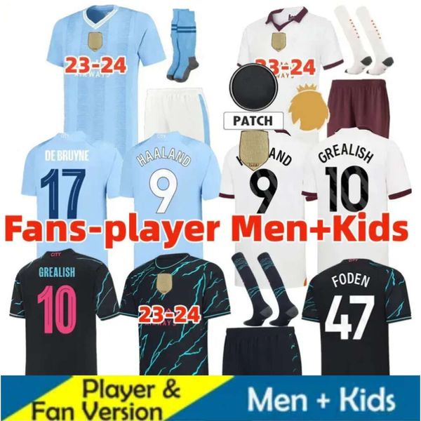 23/24 HAALAND Camisetas de fútbol para hombre BRUYNE GESUS STERLING Camiseta de fútbol DE GREALISH FODEN BERNARDO MAHREZ Maillot Conjuntos de pies para hombres Kits para niños