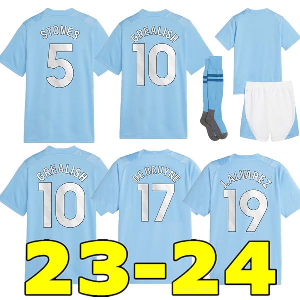 23 24 HAALAND SOCCER JERSEYS GREALISH MAHREZ MANS CITIES DE BRUYNE FODEN football tops chemise enfants kit ensembles 2023 2024 J.Alvarez NOUVEL AN uniforme