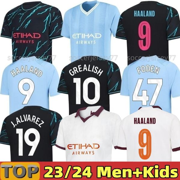 23 24 Jerseys de fútbol de Haaland Ciudades de Mans Grealish Mahrez Versión del jugador Versión de Bruyne Foden 2024 2023 Sets de kit para niños