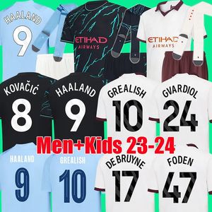 23 24 HAALAND SOCCER JERSEYS GREALISH STERLING MANS CITIES MAHREZ fans version joueur DE BRUYNE FODEN 2023 2024 Football Tops Shirt Kit Enfants Ensembles Uniforme