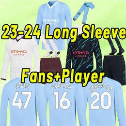 23 24 HAALAND VOETBALJERSEYS MANS CITIES Lange mouwen FINAL ISTANBUL KIT MAHREZ GREALISH DE BRUYNE FODEN voetbalshirts kinderen J.Alvarez MANCHESTE NIEUWJAAR uniform