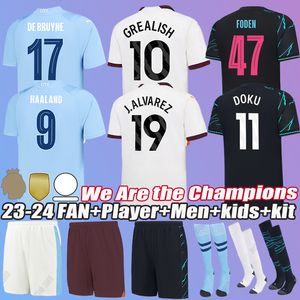 23 24 HAALAND SOCCER JERSEYS MANS VILLES FINAL ISTANBUL KIT MAHREZ GREALISH DE BRUYNE FODEN Maillot de football enfants 2023 2024 J.Aarez MANCHESTE Nouvel An Uniforme