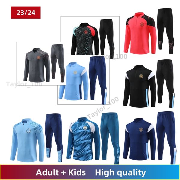 23 24 Uniforme d'entraînement HAALAND GREALISH GVARDIOL MAN CITIES ALVAREZ Maillot de football pour fans DE BRUYNE FODEN Combinaisons d'entraînement à manches longues pour adultes et enfants