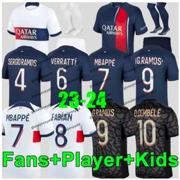 23 24 HAKIMI Soccer Je SERGIO RAMOS VERRATTI DANILO SANCHES Mbappes Maillots Chemise Hommes Enfants Kit Ensembles Uniforme Enfants S Football _Jersey