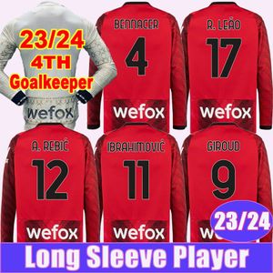 23 24 Versión de jugador de manga larga Ibrahimovic Jerseys de fútbol Giroud Tonali Theo Tonali Bennacer Brahim A. Rebic R. Leao Home 4to portero Camisetas de fútbol