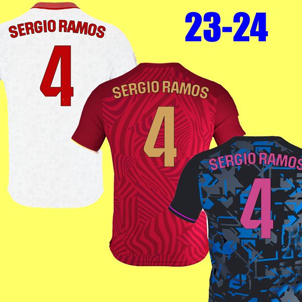 Maillot de football 23 24 Sevilla FC SERGIO RAMOS  I.RAKITIC L.OCAMPOS DE JONG J.NAVAS SUSO MUNIR Y.EN-NESYRI 2023 2024 Maillots de football Hommes + Enfants