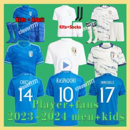 23 24 25 Italian Jersey 125th Italis Soccer Jersey Scamacca Immobile Chiesa Football Shirts Raspadori Jorginho Barella Bastoni Verratti Maglia Men Kids Kit Kit