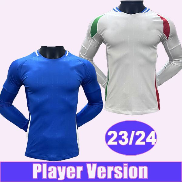 23 24 Italie Verratti Player Version Mens Soccer Jerseys Équipe nationale Pinamonti Totti Raspadori Chiesa Barella Bonucci à manches longues à domicile