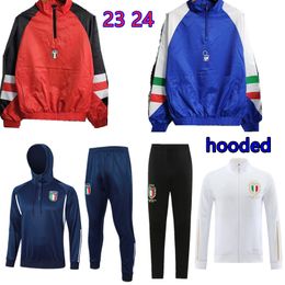 23 24 ITalys nieuwe sportkleding met capuchon, survetement lange halve rits jas trainingspak 2023 2024 heren voetbal sportkleding set trenchcoat