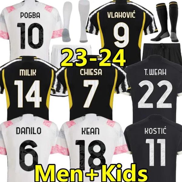 23 24 CUADRADO CHIESA MILIK Juve Soccer Jerseys VLAHOVIC Fan Player Version 2023 2024 BONUCCI Chemises de football Kit DI MARIA Uniforme de football Maglie Da Calcio Hommes Enfants Ensemble