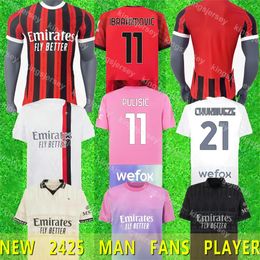 23 24 25 Maglia Milans Giroud voetbalshirts 2024 Home Away Dirded 4th Pulisic Reijn Reijn Romagnoli Rafa Leao Reijnders voetbal Shirts AC uniform fans speler Mannen kinderen kinderen