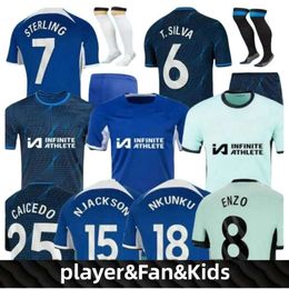 23 24 Kids Player Version Soccer Jerseys - NKunku, Pulisic, Sterling, 2023 2024 Fans Home and Away aanpasbare voetbalpakketten