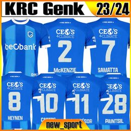 23 24 KRC Genk HEYNEN Voetbalshirts SAMATTA McKENZIE PAINTSIL M.TRESOR CUESTA 2023 2024 Home Blauwe Shirts Korte Mouw Volwassen Uniformen Voetbalshirt