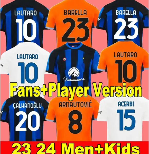 23 24 LAUTARO Inters Milans Fans Player Versión Camisetas de fútbol LUKAKU CORREA DZEKO BARELLA ASLLANI FRATTESI BROZOVIC Inicio 2023 2024 Camiseta de fútbol Hombres Niños Kits