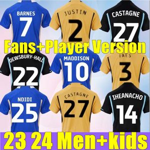 23 24 Leicester Soccer Jerseys Barnes Tielemans Home Away Vardy Maddison Iheanacho Ayoze Ndidi Daka Lookman City Home 2023 2024 Vardy Football Uniformes Hommes Kit Enfants