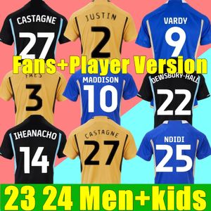 23 24 Leicester Soccer Jerseys BARNES Tielemans hogar lejos VARDY MADDISON IHEANACHO AYOZE NDIDI DAKA LOOKMAN City Home 2023 2024 Vardy Uniformes de fútbol Hombres Kdis Kit