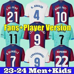 23 24 LEWANDOWSKI GAVI Barce Soccer Jerseys PEDRI Rosalia ANSU FATI De Futbol Camisetas RAPHINHA Chemise de football Hommes version joueur Barca Kit Enfants Uniforme